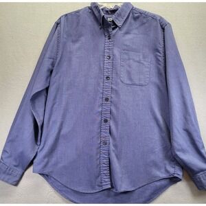 Lands End Womens Work Shirt Button Down Soft Blue Size 12 L/S Collared Cotton